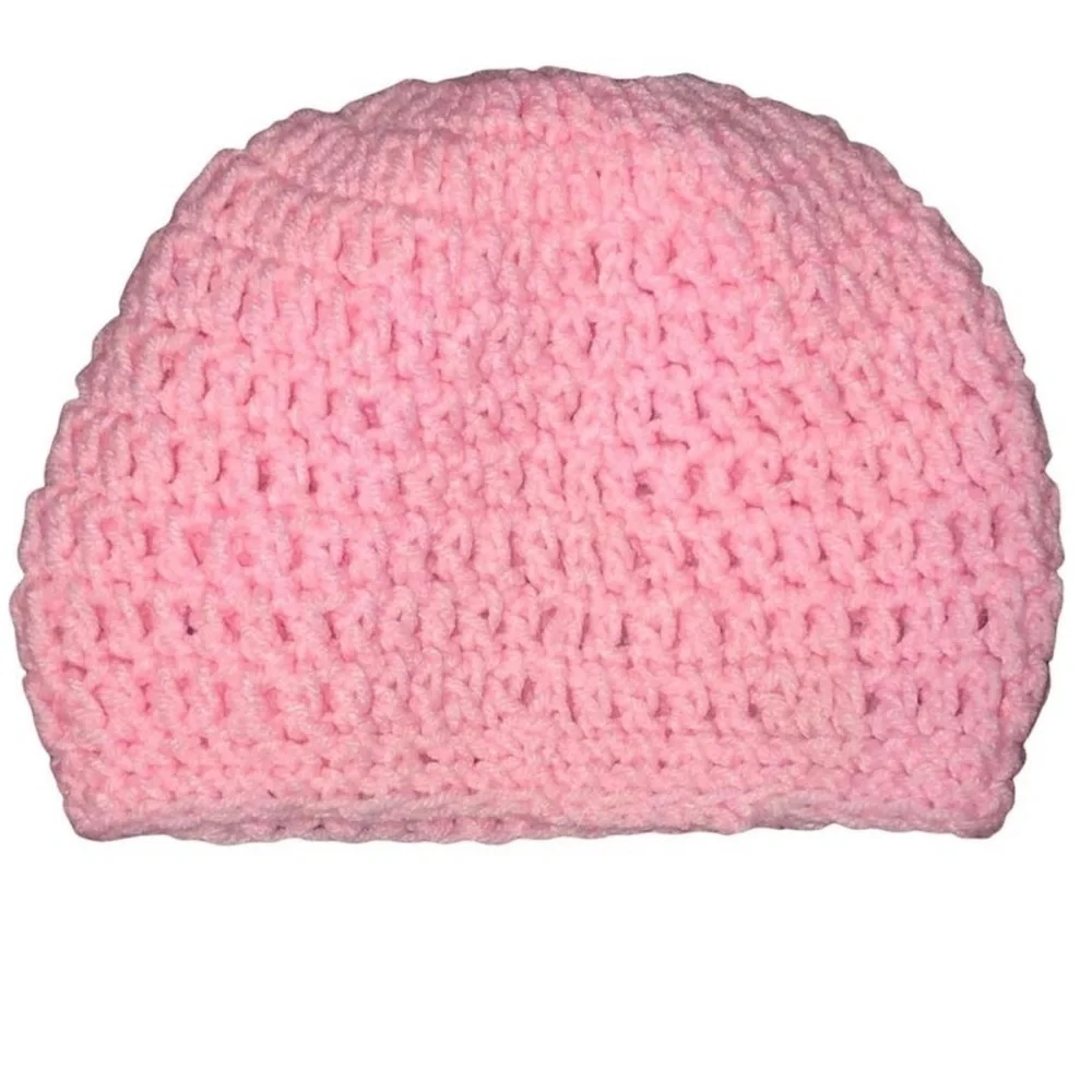 2 Crochet Baby Caps Pink/Purple 18” Sz (1-2 years)